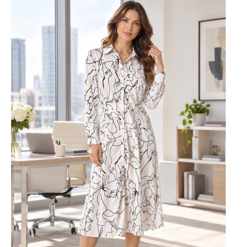 Cottagecore Allegra K Dress Black White Size M Abstract Print Wearable Art